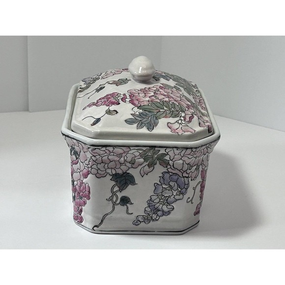 Andrea By Sadek Hand Painted Flowers Porcelain Box With Lid Made In China - Picture 4 of 12